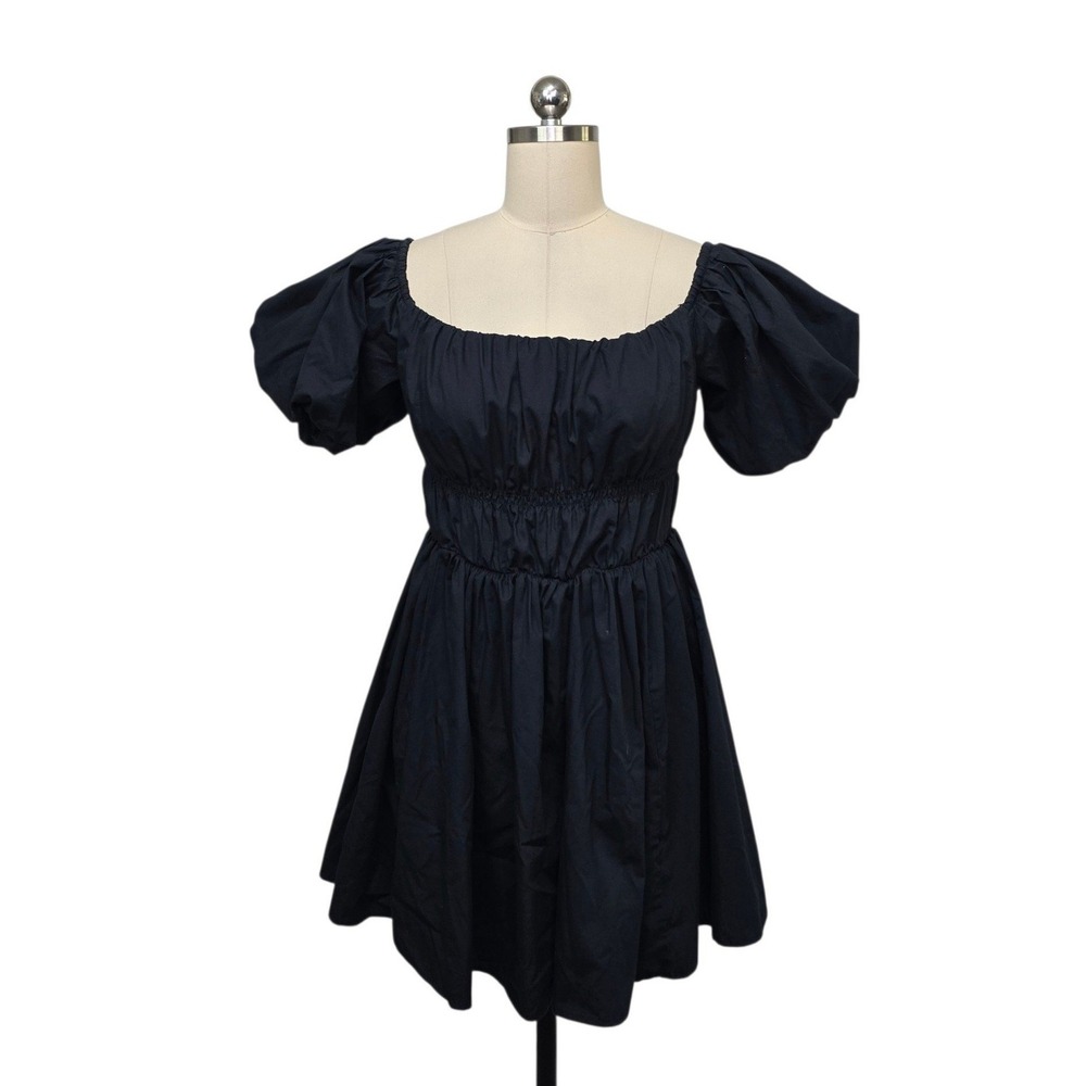 Abercrombie & Fitch Black Puff Sleeve Smocked Mini Dress Square Neck Size Medium
